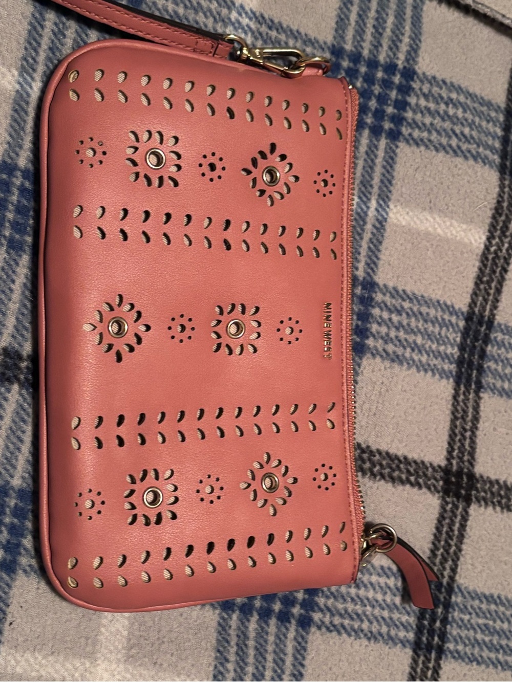 Nine West Coral Pink Perforated Leather Wristlet Clutch